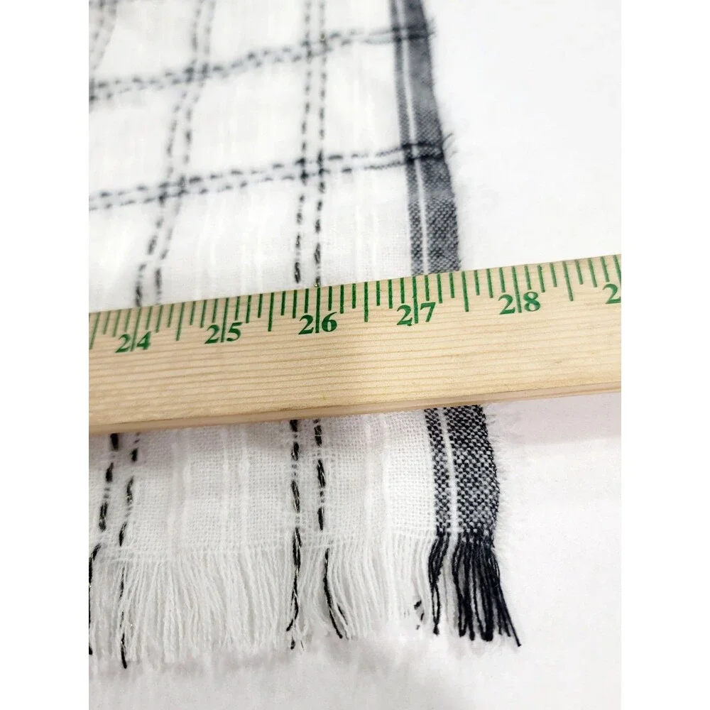 Ann Taylor Fringed Blanket Scarf White Black Plaid Gold Accents 80x27 NWT $70